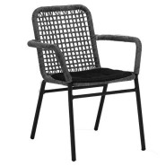 “HoReCa” Armchair for outdoor use in restaurants or cafes. Aluminium frame and PE Wicker in Grey Color. Black cushion included