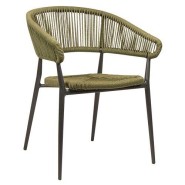 Terrace Chair for restaurant and cafes. Aluminium Frame and PE Wicker in Navy Color/Olive Color 