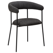 Restorāna krēsls ar melnu metāla rami un melnu audumu. 