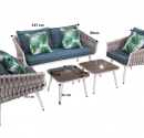 Grey Lounge Set with sofa, two chairs and two small coffeetables. With cushions