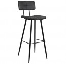 Barstool with black metal frame and dark grey artificial leather on back and seat