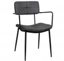 Restaurant Armchair, Black Metal Frame, Dark Grey Artificial Leather