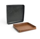 Welcome Trays in vegan leather. In two colors: Black and Saddle Brown. 