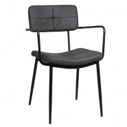 Restaurant Armchair, Black Metal Frame, Dark Grey Artificial Leather