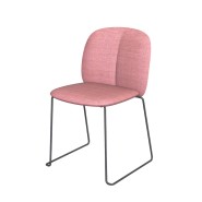 Semināra krēsls ar melna pārklājuma kājām un rozā audumu uz sēdekļa
