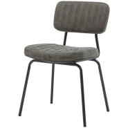 Kafejnīcas krēsls ar melnu metāla rāmi. Sēdeklis un atzveltne ir apvilkti ar mākslīgo ādu tumši pelēkā krāsā