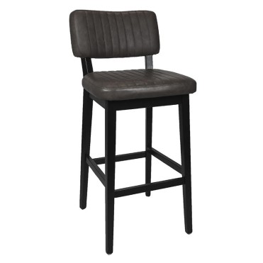 Barstool for restaurant with black wooden frame and anthracite colored artificial leather