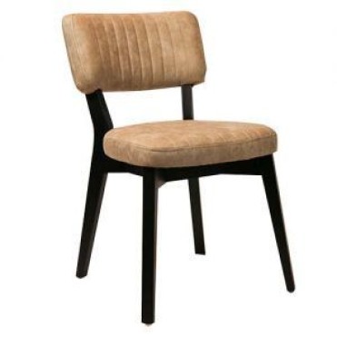 Chair with dark wooden frame and artificial leather in Taupe