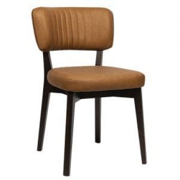 Chair with dark wooden frame and artificial leather in Cognac 