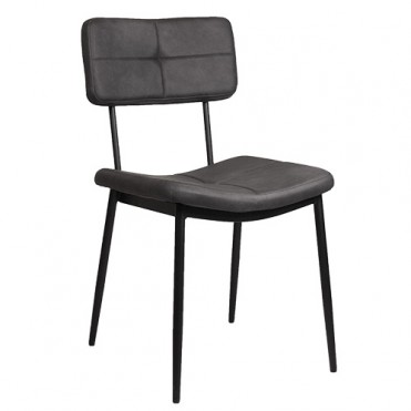 Chair for café or restaurant, in black metal frame and dark grey artificial leather