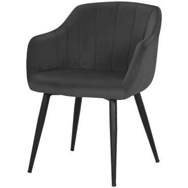 Restaurant Chair with upholstery in velour. Anthracite color. Black color steel frame. 