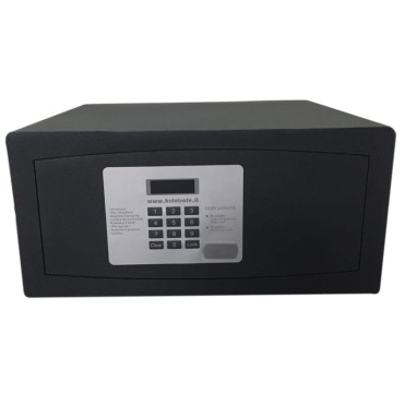 Anthracite-colored hotel safe with LED display for secure storage and easy access.